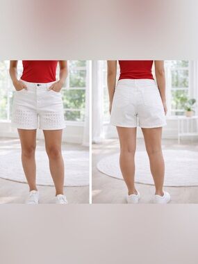 J. Brand White Women's Casual Eyelet Raw Hem Shorts size 26 GUC